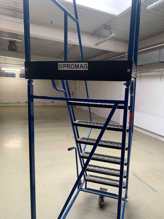 Drabina magazynowa jezdna PROMAG DMP 1,75m, schody na kółkach