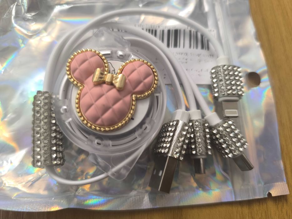 Cabo Carregador USB Minnie Mouse Diamantes