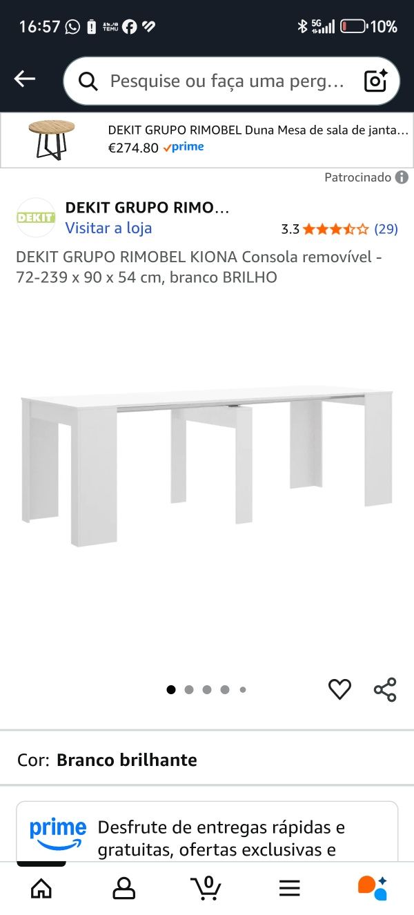 Mesa de jantar extensível. Cor branca.
