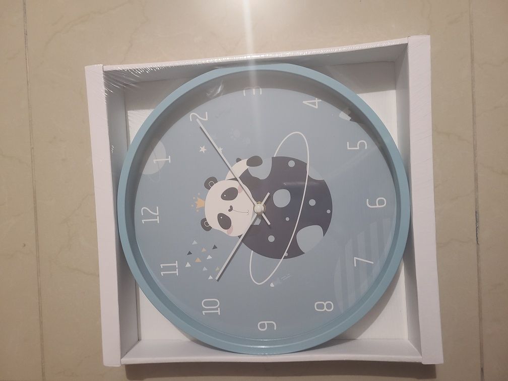 Zegar dzieci panda niebieski eurofirany 30cm