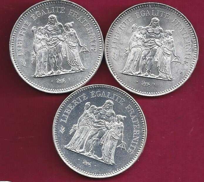 FRANÇA  3 Moedas de  50 Francos Belas    Prata