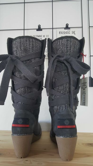 Nowe kozaki Botki S-Oliver Szare Skóra naturalna Zamsz rozm. 40