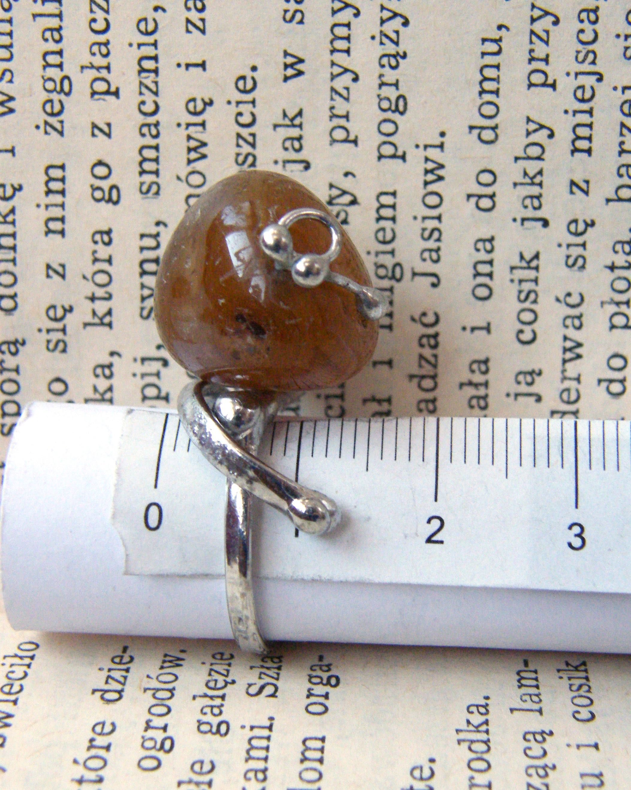 Handmade Miedziany pierścionek regulowany: krople z agatem