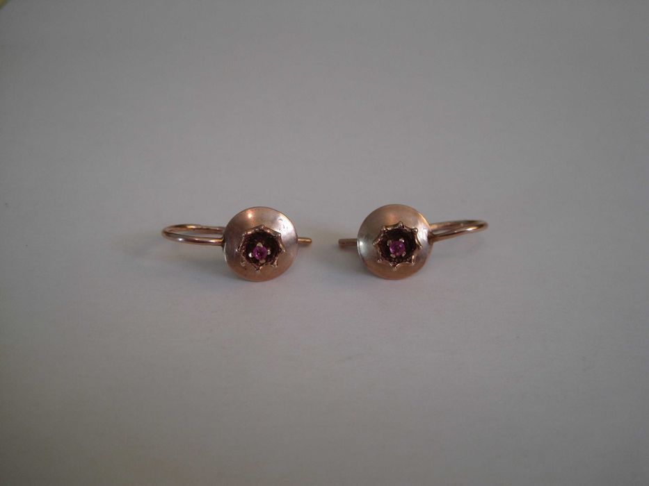 Винтажные Золотые Серьги с розовым корундом СССР / Отличный Подарок!