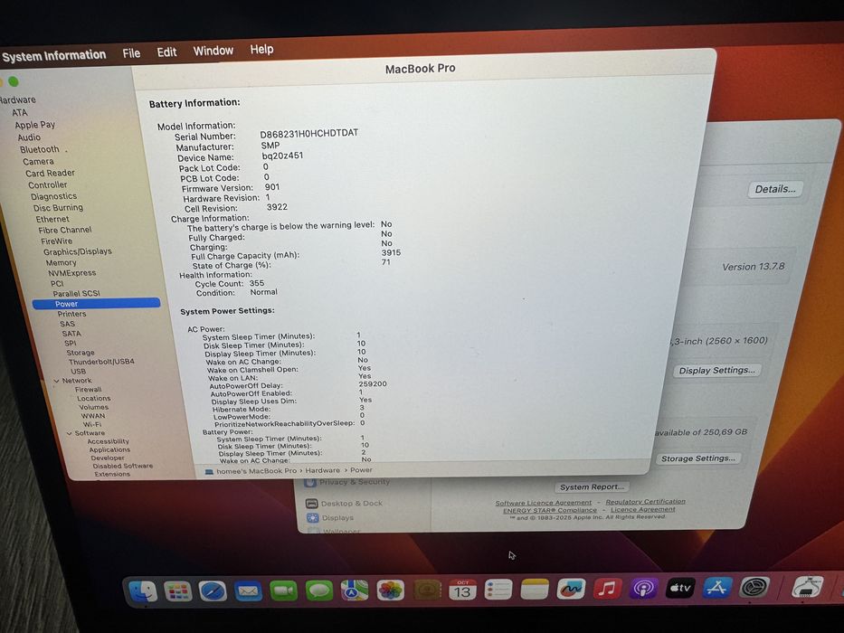 Macbook Pro 13 a1706 256ssd i5