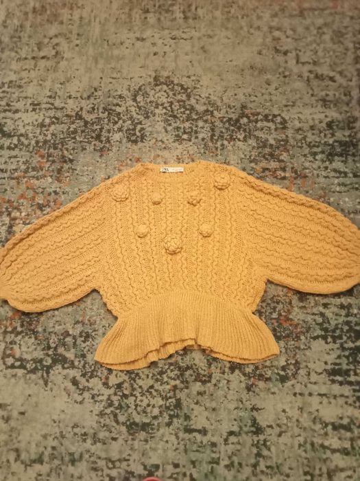 Żółty robiony sweter Zara S