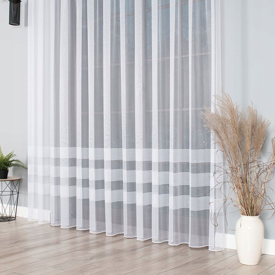 Firana gotowa 000282 wys 220x1100cm żakard taśma firanka pasowa biała