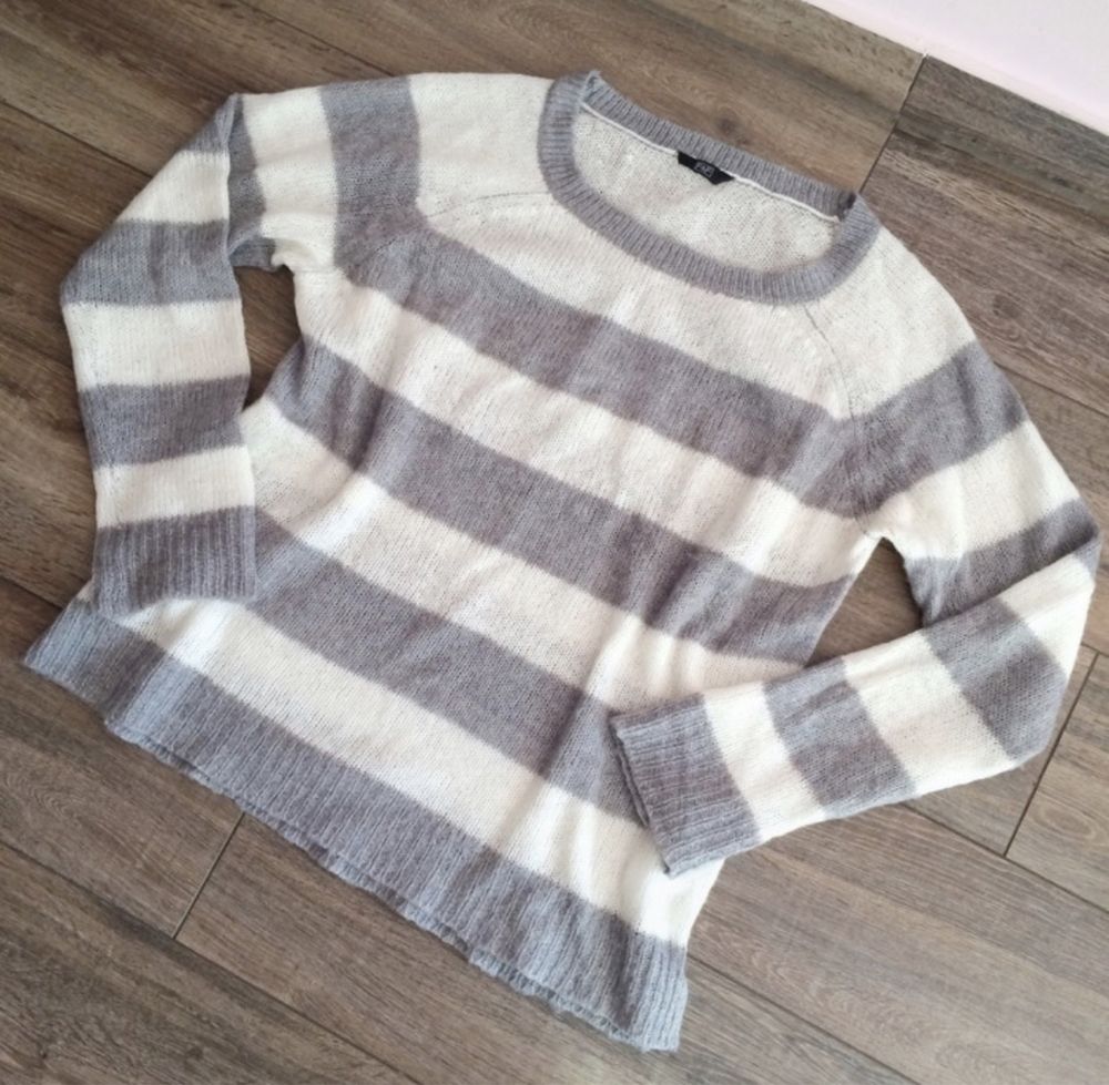 Sweter sweterek paski szaro biały F&F L/XL