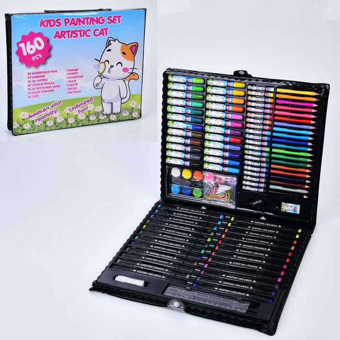 итячий набір для малювання, 160 ел,фарби,олівці,фломастери,в чемодані