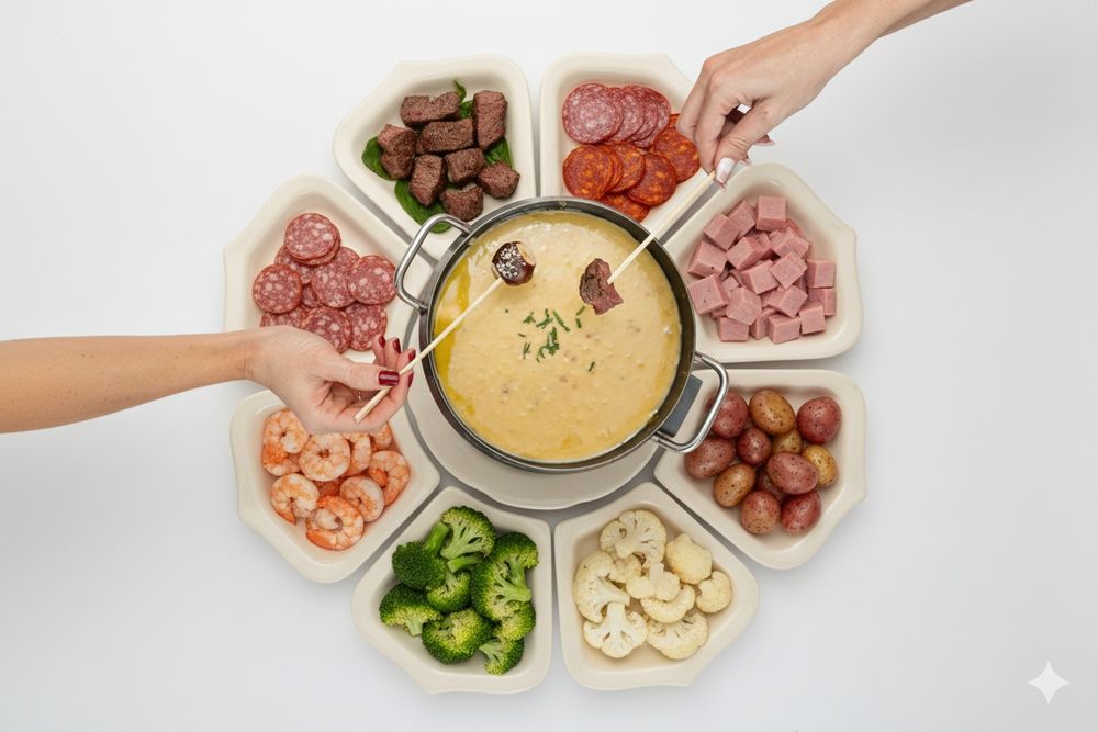 Conjunto de 18 pratos de fondue