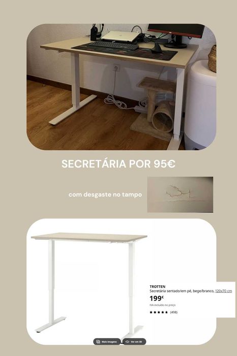 Secretária regulável IKEA TROTTEN 120×70 — bege/branco