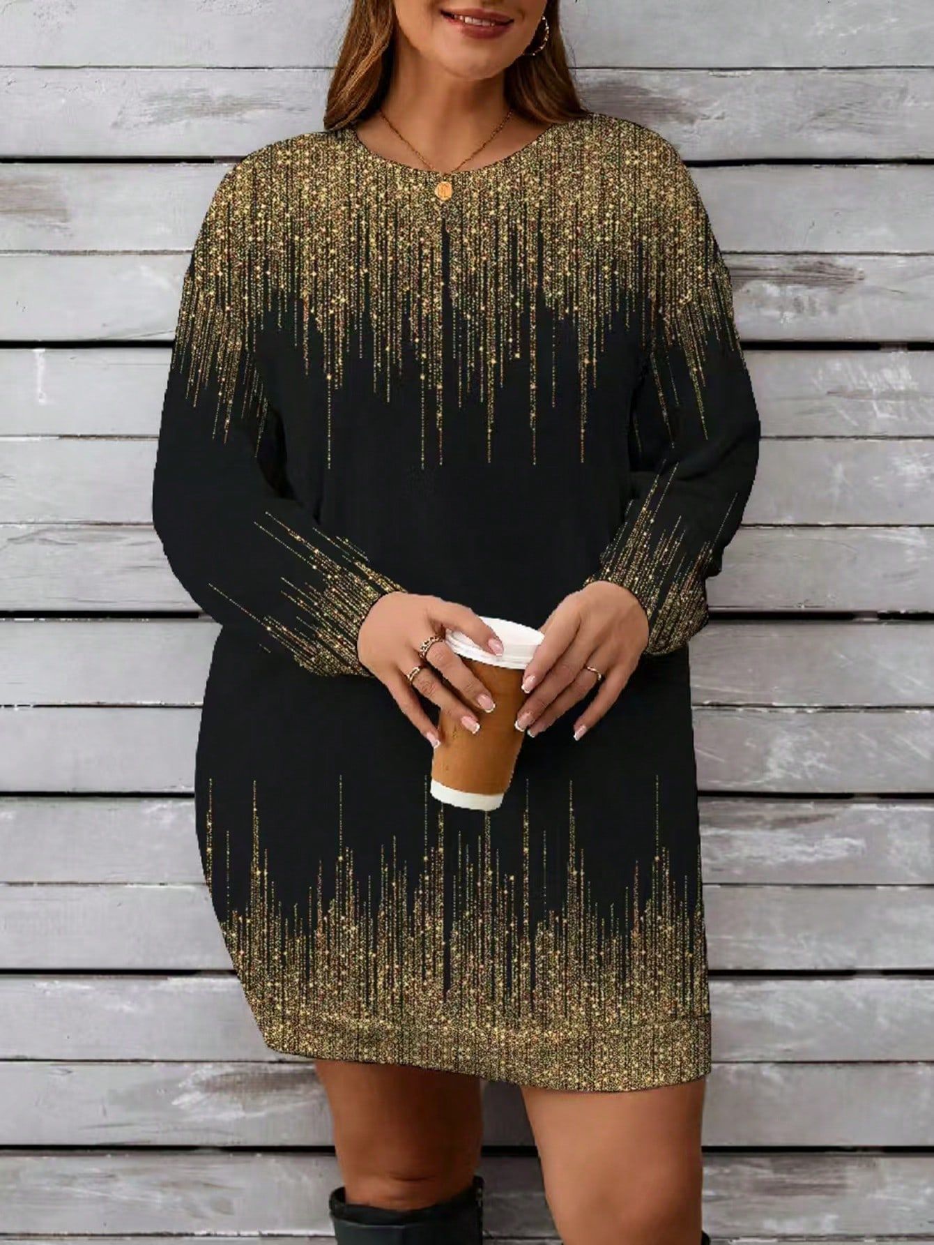 Sukienka Bluza Prosta Z Nadrukiem Długi Rękaw Casual Shein Xxl 44