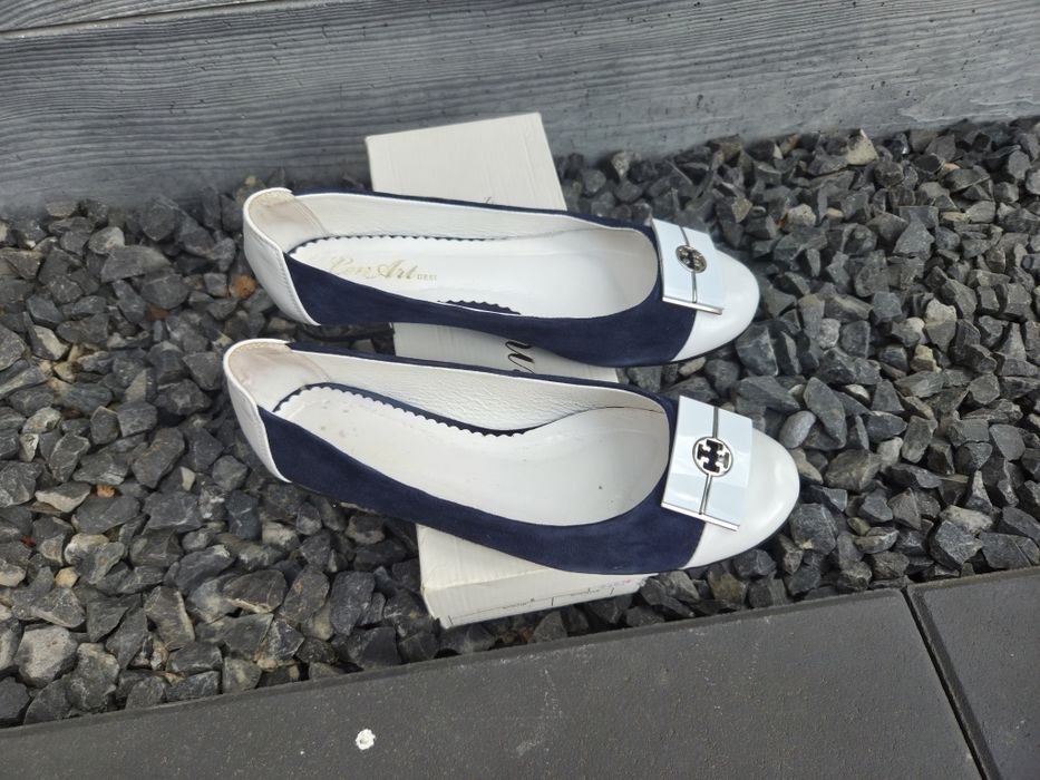 Balerinki granatowo-białe LEN-ART r.38