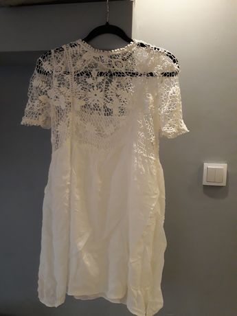 Piękna biała sukienka Zara M koronka z halką 38