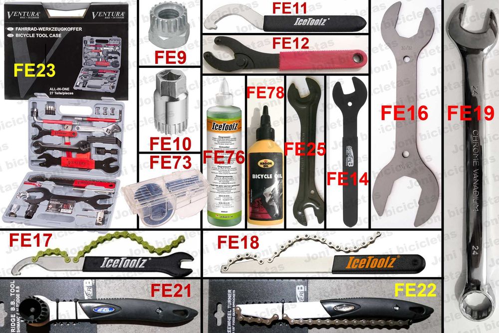Ferramentas de manutenção, reparação e restauro de bicicleta