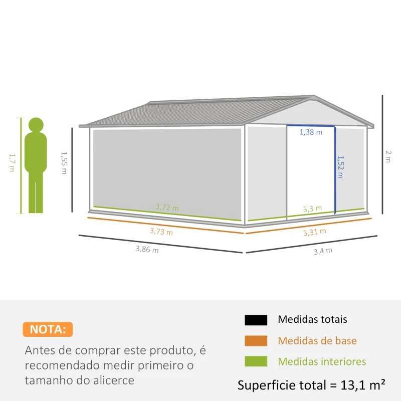 Abrigo de Jardim 340x386x200 cm 13,1 m²