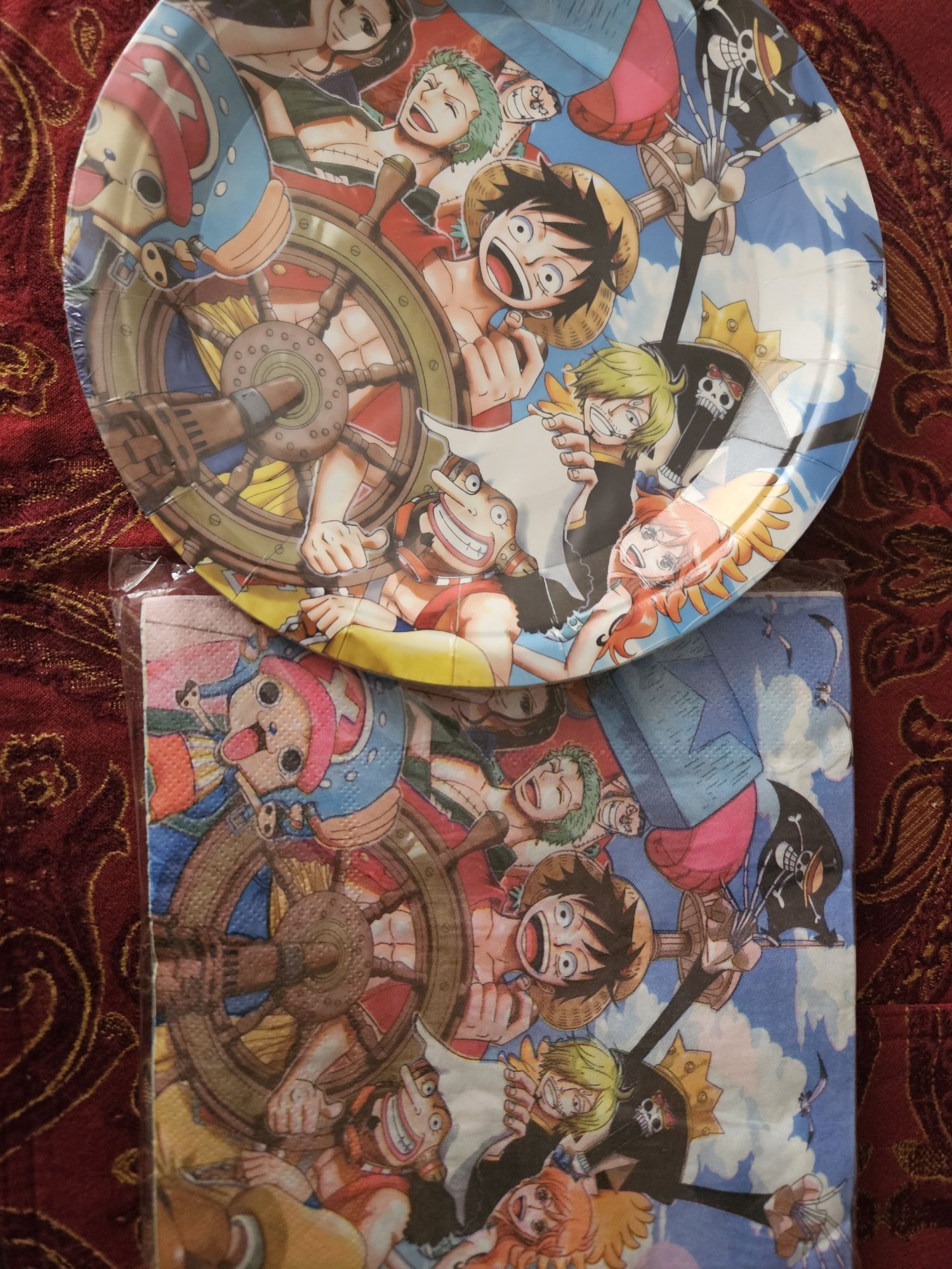 Talerzyki i serwetki papierowe urodziny Luffy Anime