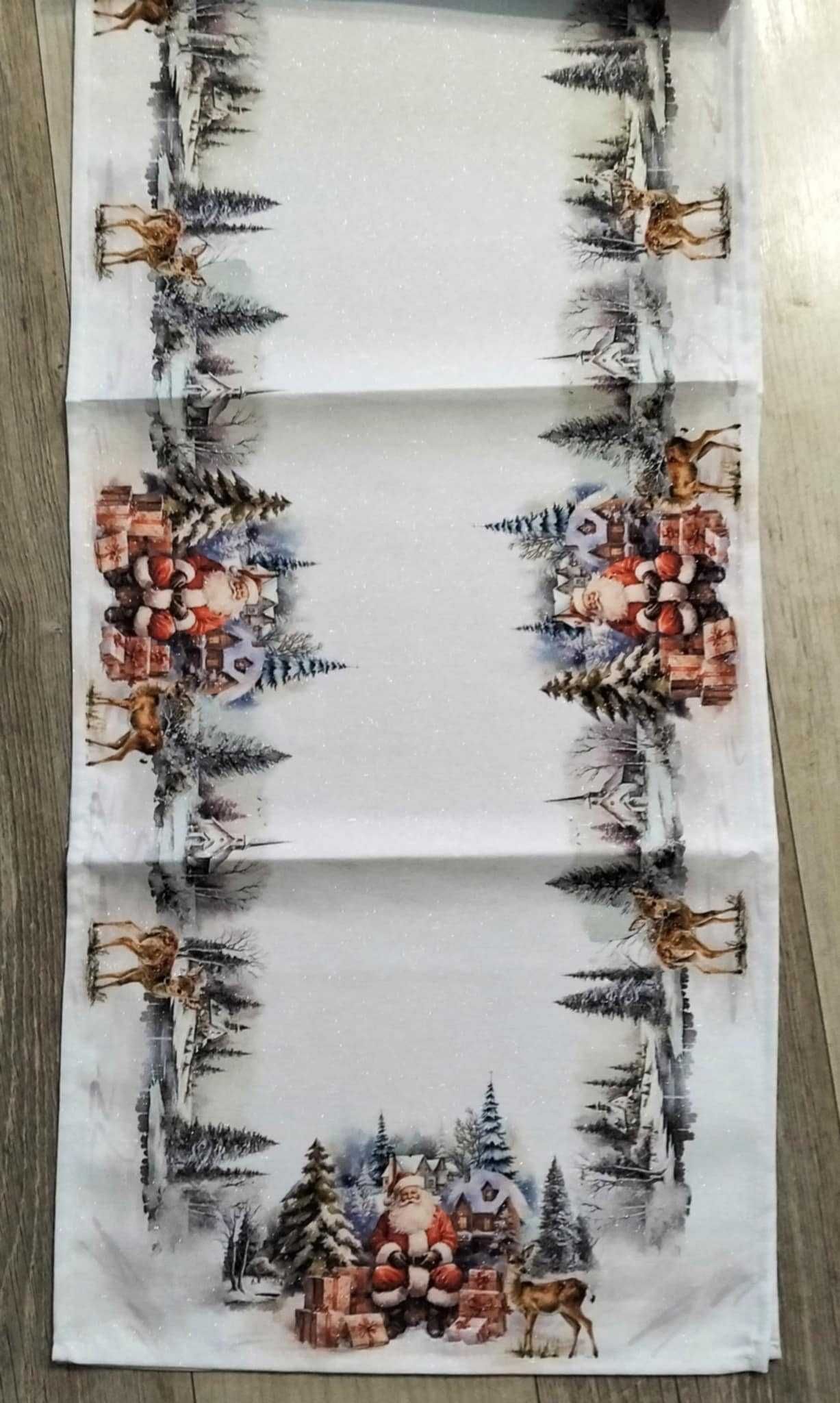Bieżnik obrus świąteczny 40x150  Mikołaj biały