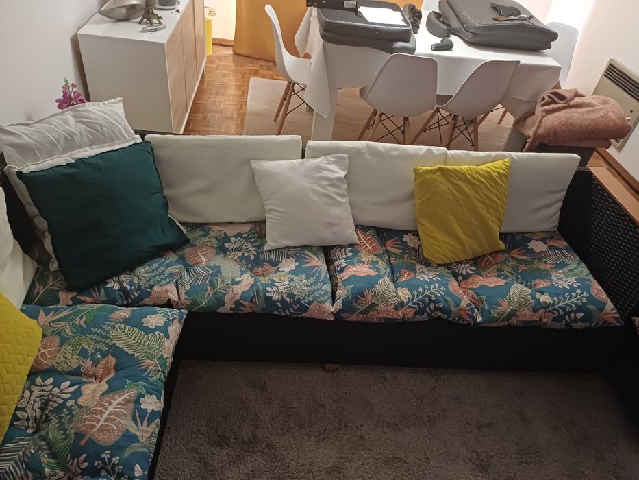 Sofa de jardim e sala, forma em L
