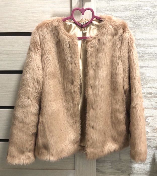 Шуба H&M шубка пудровая, искусственный мех, полушубок женский