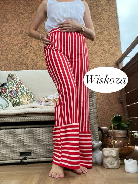 Spodnie dzwony szerokie lata 70 retro hippisiwskie pasy szwedy