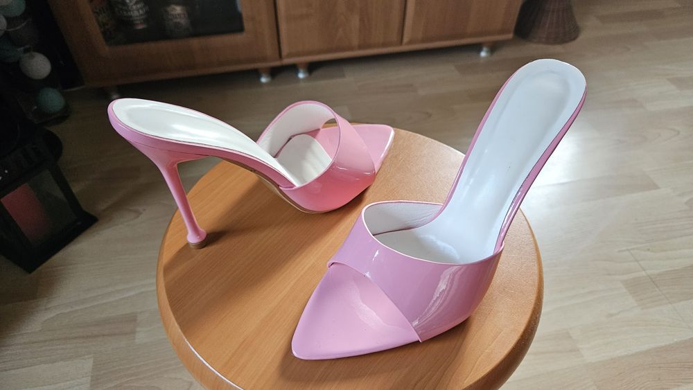 Sexy klapki na szpilce nr 40 różowe - nowe