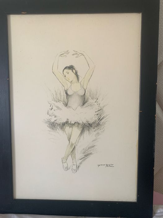 Pintura Dancerina de Ballet  carvao e aguarela