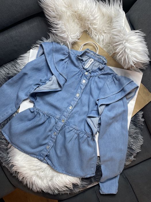 Dzinsowa  koszula z falbanami 34 xs zara