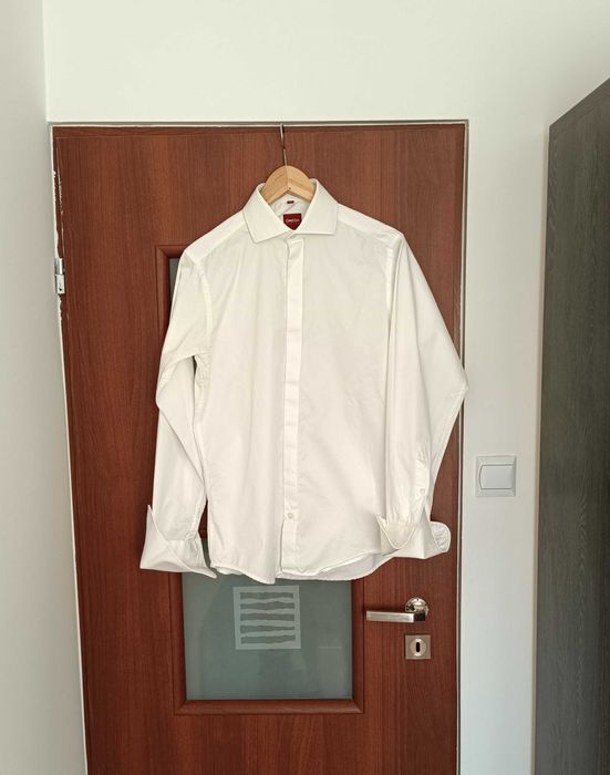 Elegancka Biała Koszula Na Spinki 164/170, L, Kołnierzyk: 38 | Omega