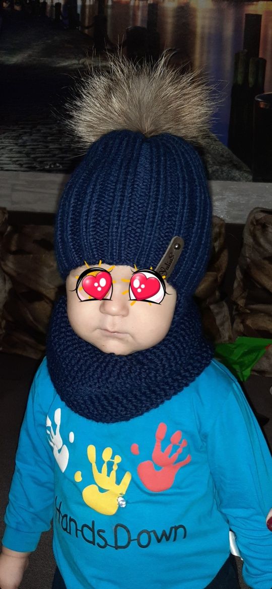 Детская зимняя шапка с хомутом ( бубон с финского енота)