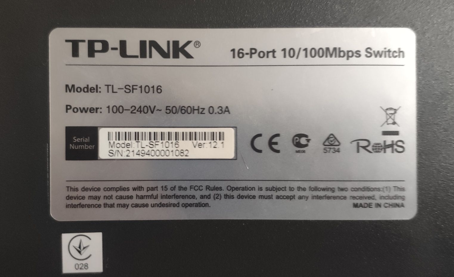 Коммутатор локальной сети (Switch) TP-Link TL-SF1016