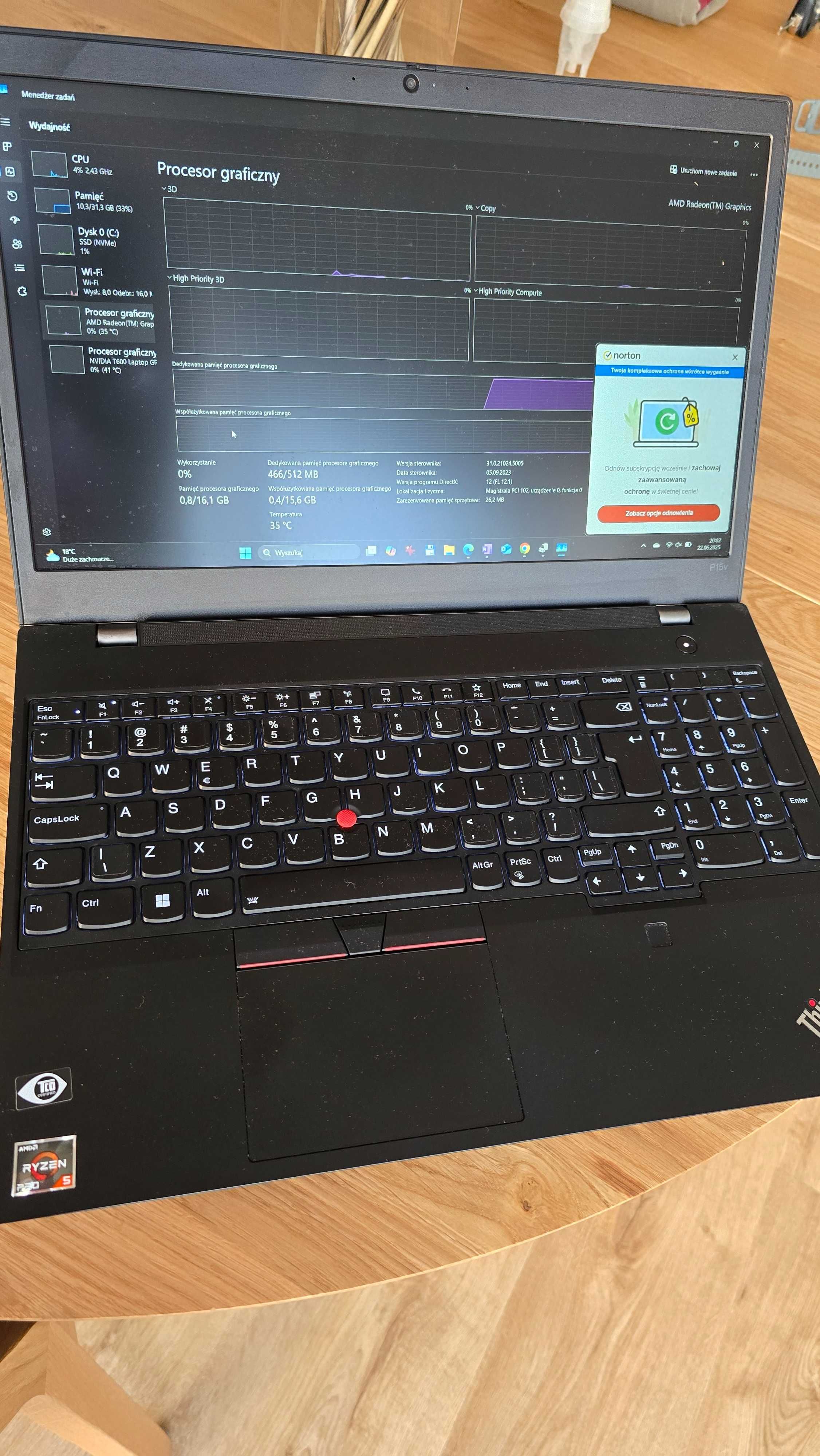 Lenovo ThinkPad P15v G3 | RYZ 5PRO | 32GB RAM| 100% bateria 38cykli