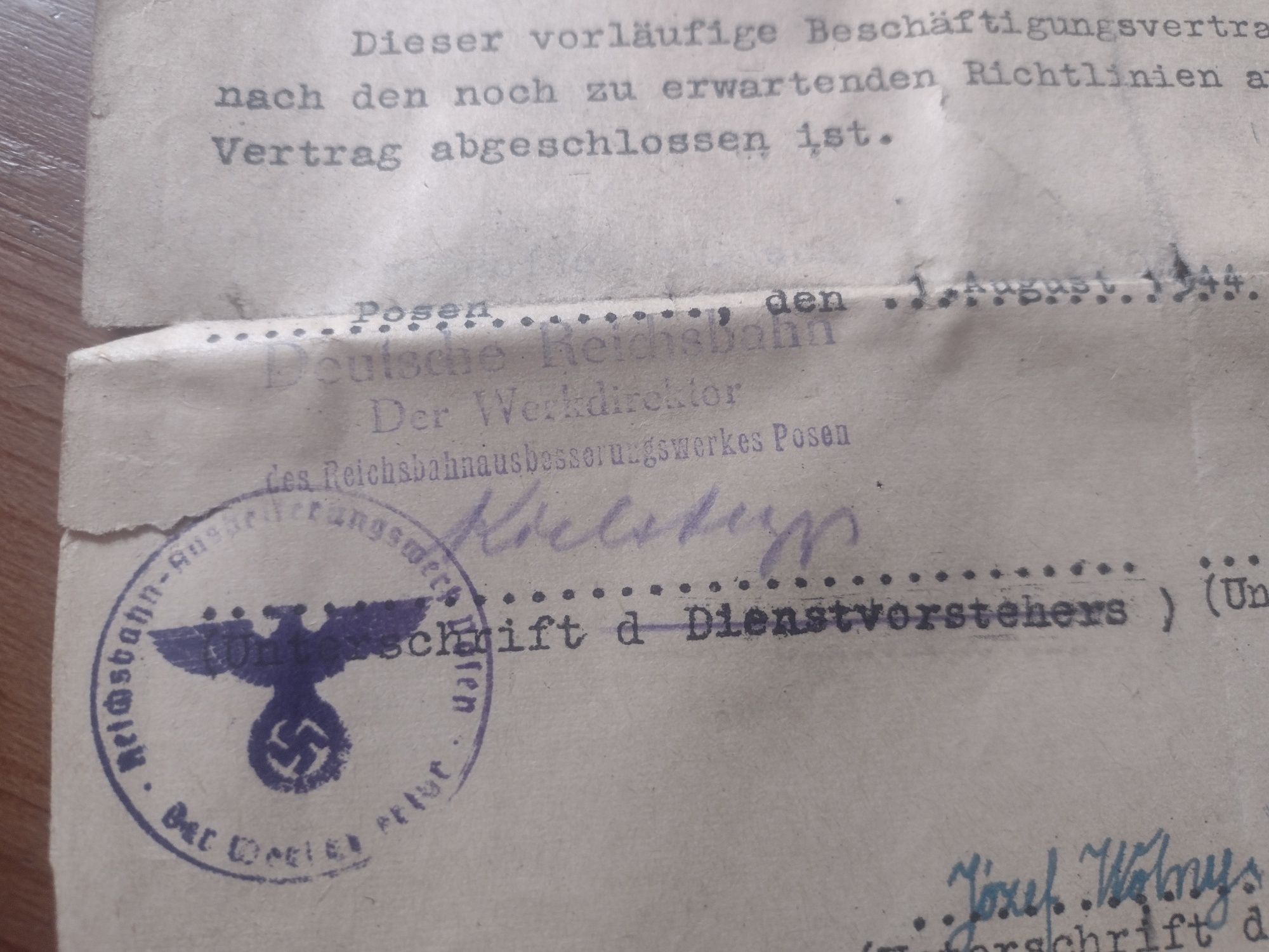 Deutschen reichsbahn Posen 1942 dokument
60
 zł