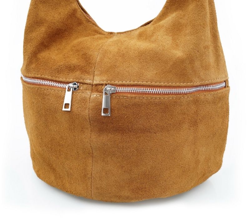 TOREBKA damska zamszowa worek z suwakami V318 camel