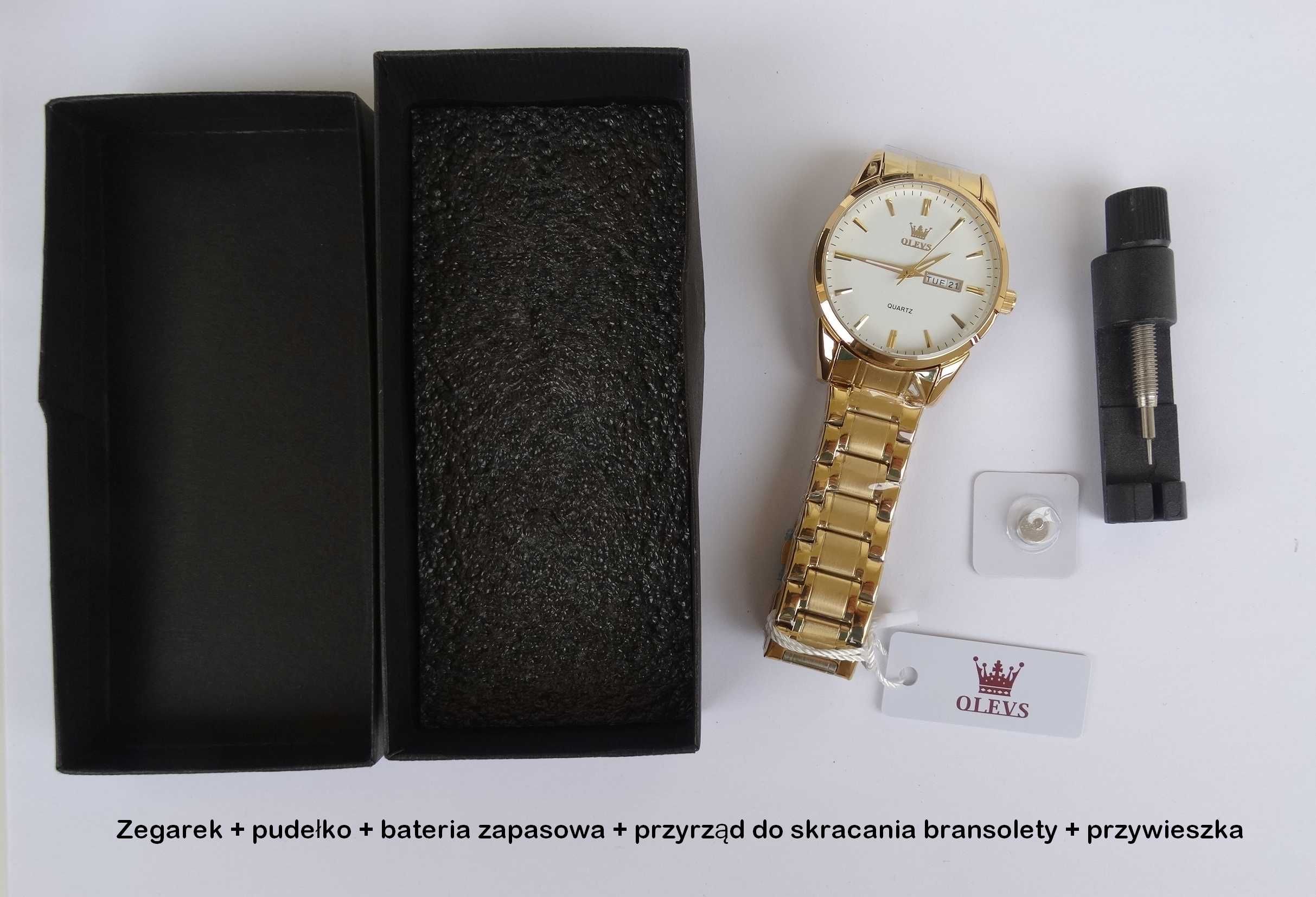 Klasyczny zegarek męski złoty Olevs bransoleta pudełko bateria nowy