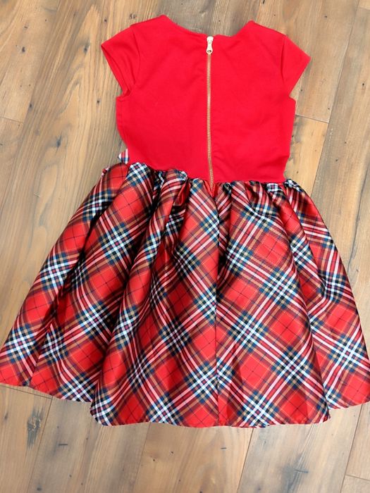 Świąteczna sukienka dla dziewczynki 134 140 kratka Mikołaja  h&m