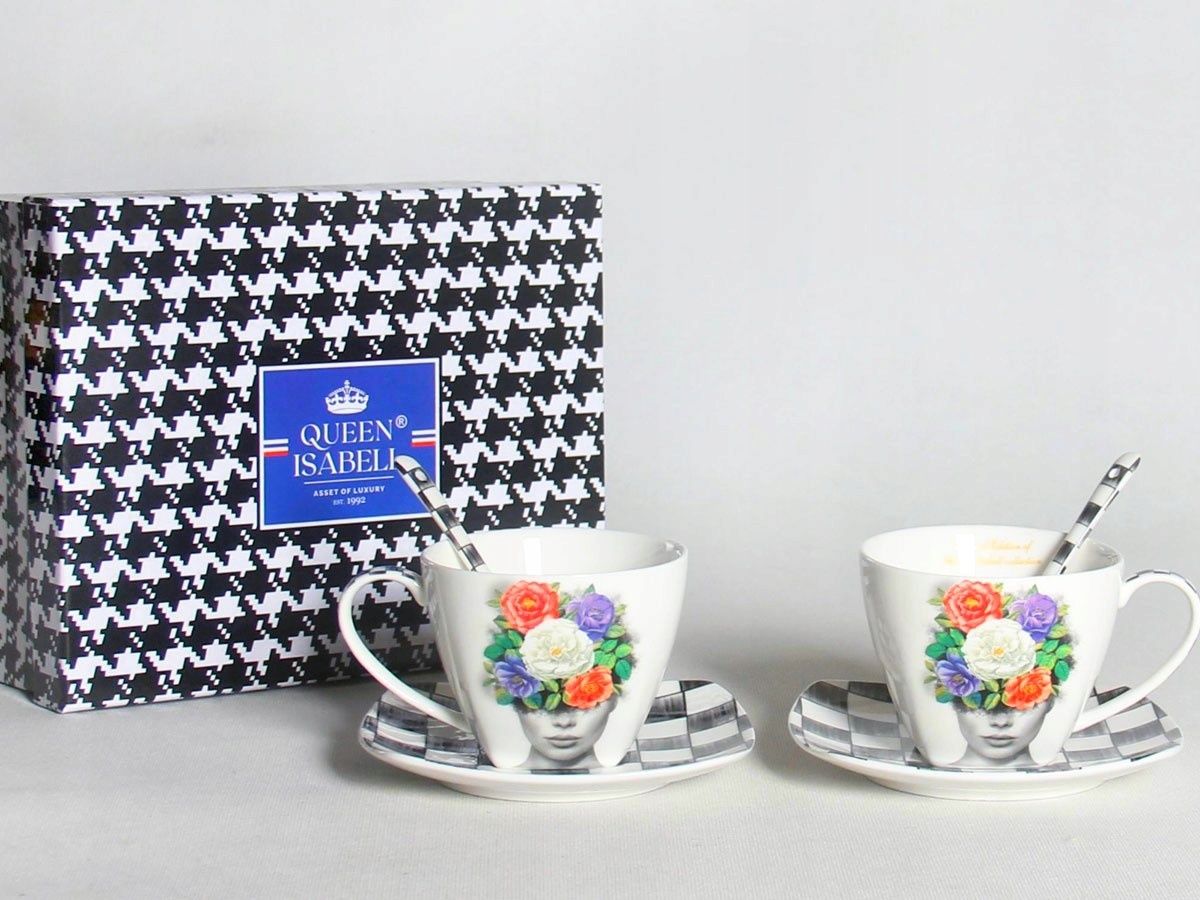 oryginalny zestaw 2+2+2 filiżanki + spodki porcelana woman rose 250ml.