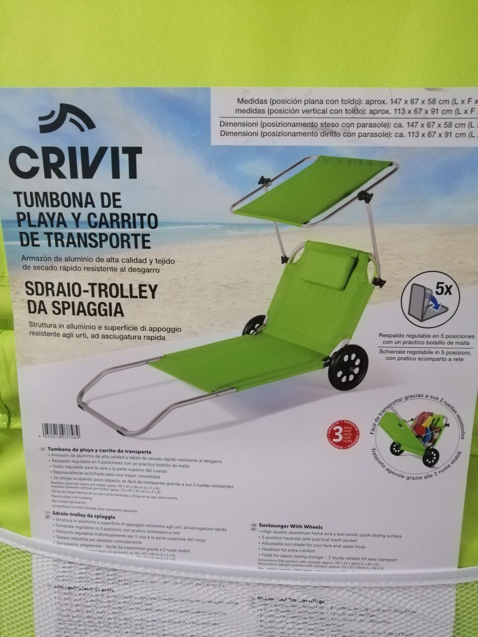 Espreguiçadeira de praia com rodas