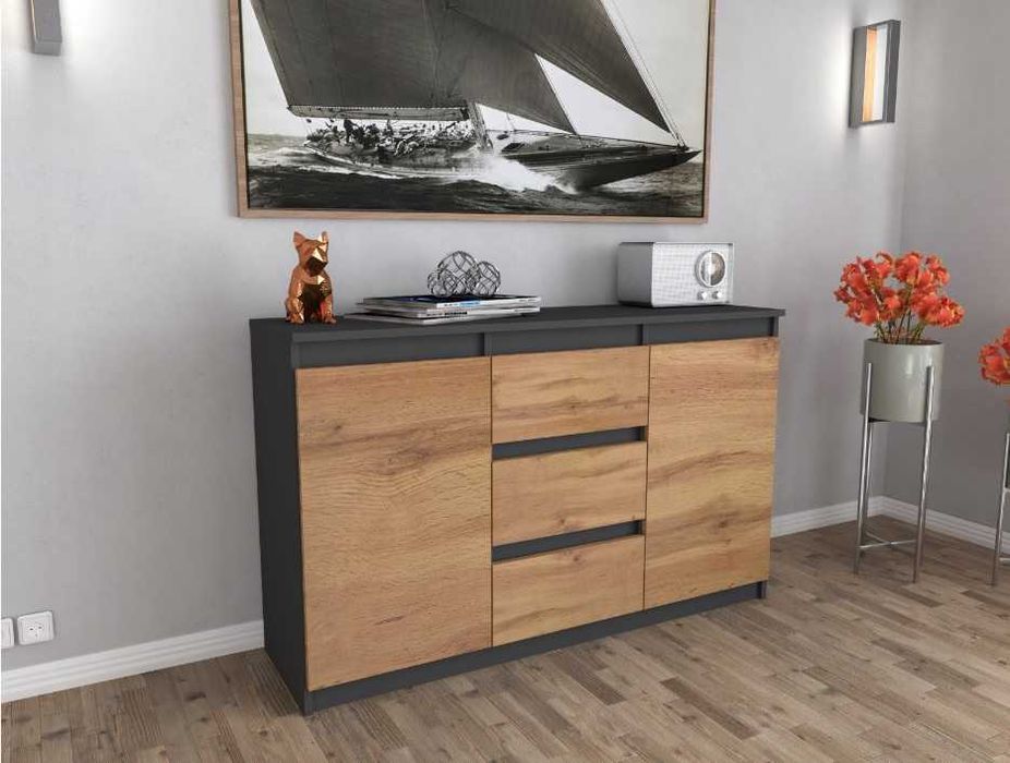 Komoda biała/dąb wotan  antracyt /dąb wotan dąb sonoma biała