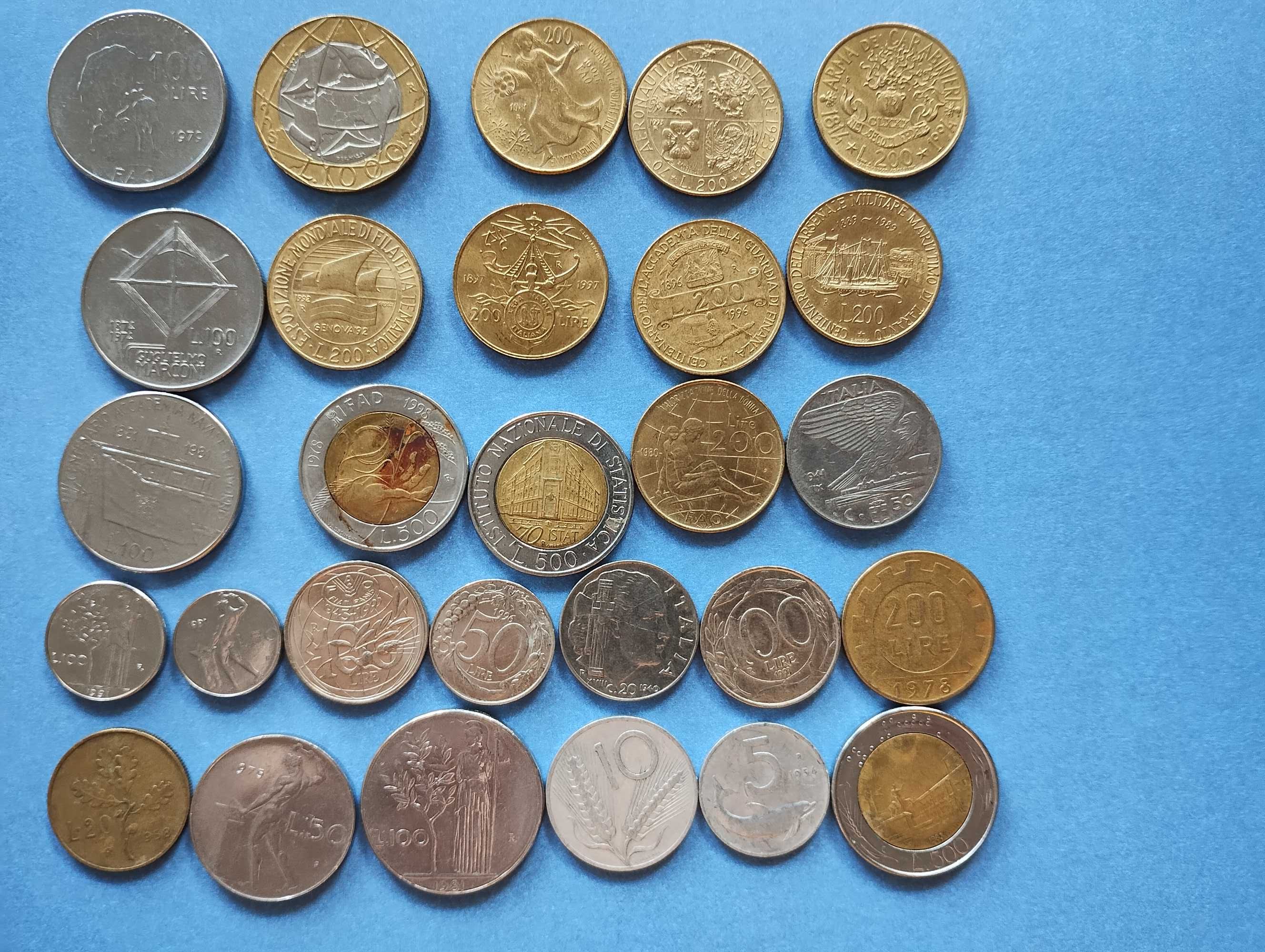Zestaw monet włoskich - okolicznościowe i obiegowe.