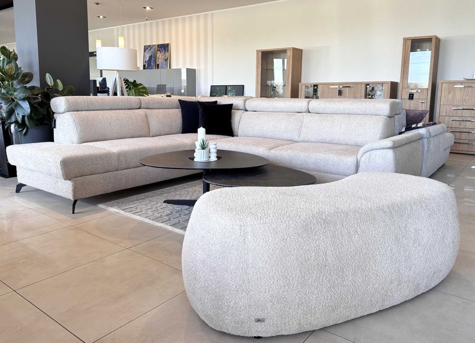 Siella narożnik w tkaninie boucle z funkcją spania - MEBLE PYKA