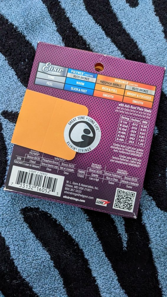 Оригінальні! Струни elixir nanoweb phosphore bronthe 12-53