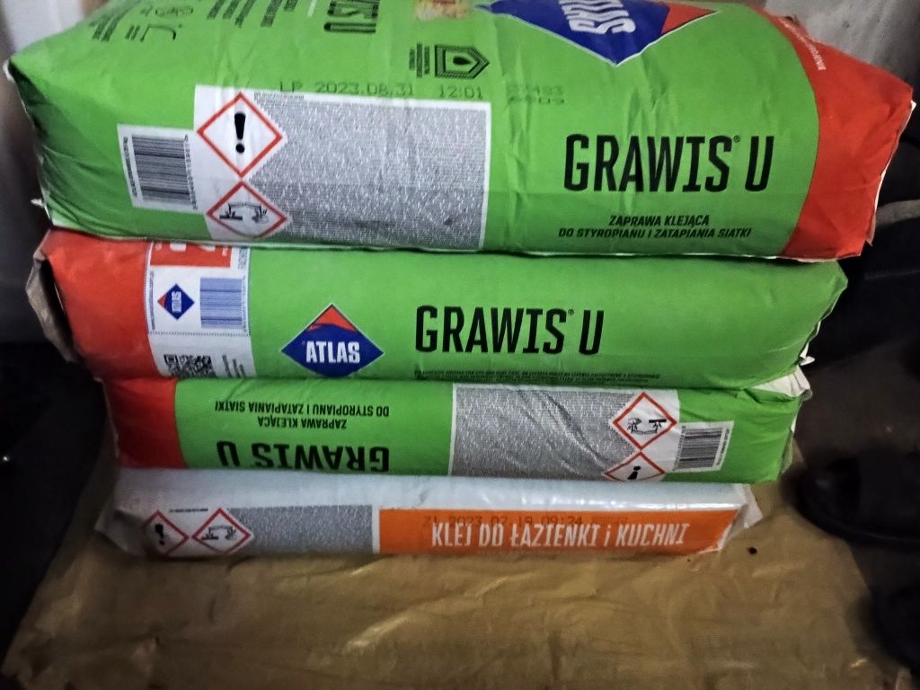 3 worki Klej do styropianu i  siatki Grawis U 25 kg Atlas gratis klej