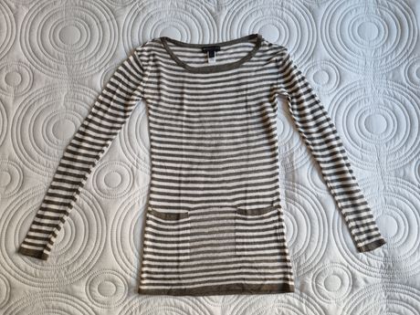 Sweter - tunika w paski z kieszeniami, MANGO Casual Sportswear, S/M