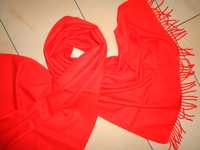 LAUREL oryginalny wełniany czerwony pomarańczowy duży szal szalik LUX
