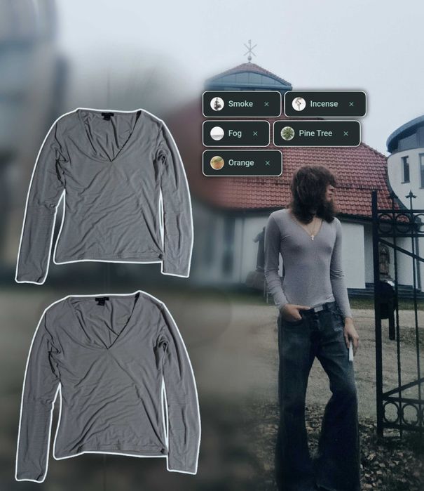 Szary longsleeve z głębokim dekoltem V,  unisex