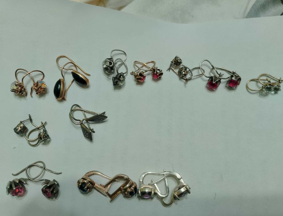 Советские серебряные серьги в позолоте с рубинами 875 пробы