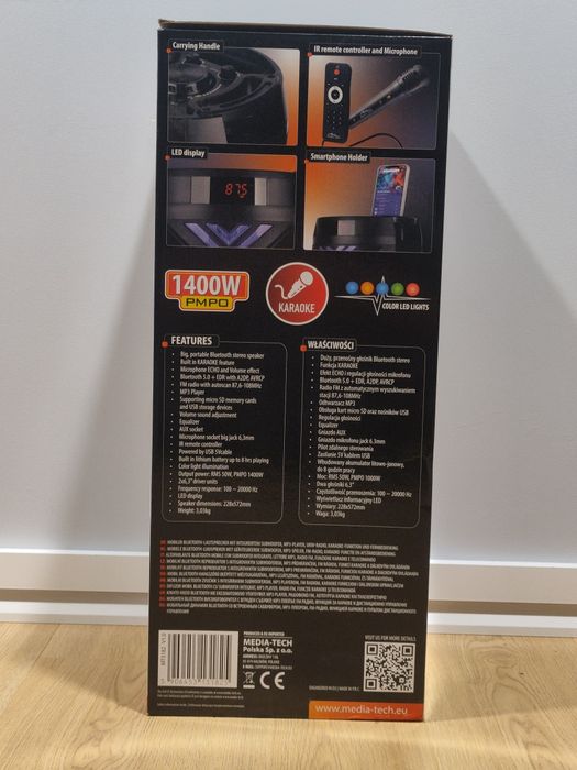NOWY! Głośnik Bluetooth Media-Tech – 1400W PMPO, KARAOKE, LED – 200 zł