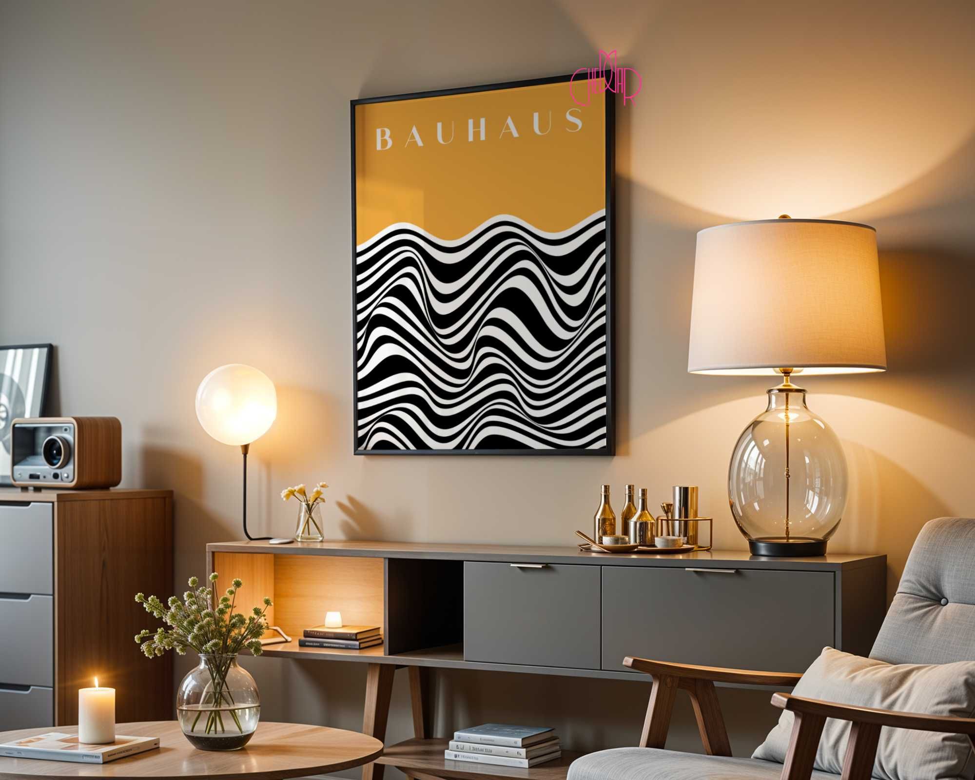 Plakat Bauhaus, biało-czarne linie
