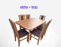 Od ręki, stół rozkładany+ 6 krzeseł , OLCHA + BRĄZ, dostawa PL